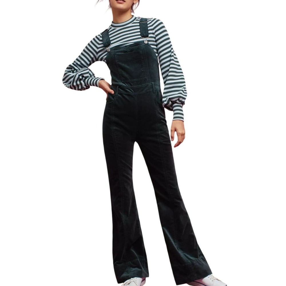Anthropologie Pilcro Black Corduroy Overalls Flare Jumpsuit Womens 25 XS